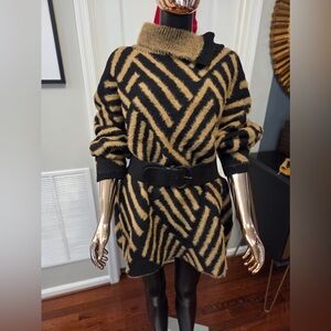 Striped Black and Tan Sweater Dress